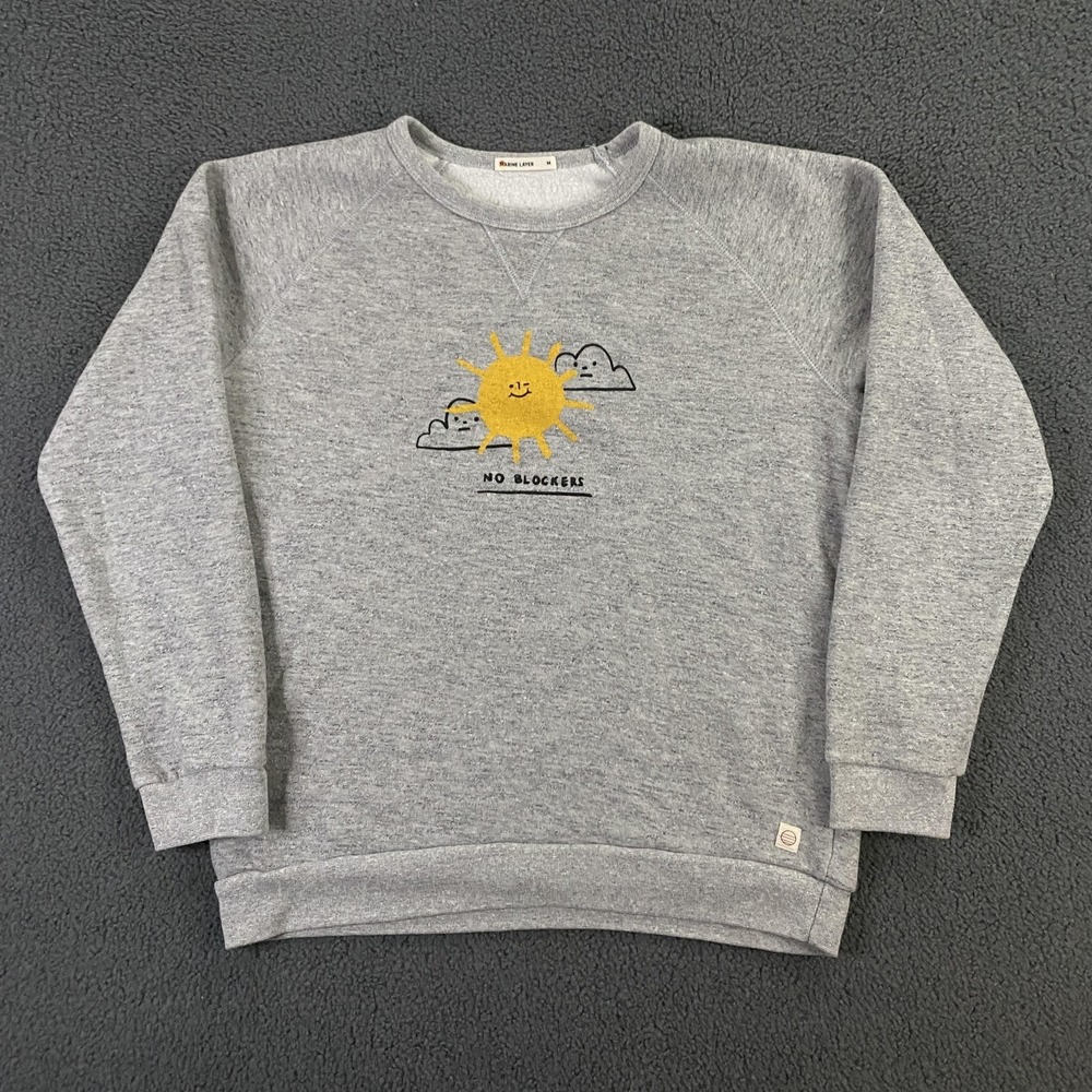 Marine Layer Sweatshirt Mens Medium Sunshine No Blockers Sun Graphic Fleece Soft - Picture 2 of 10